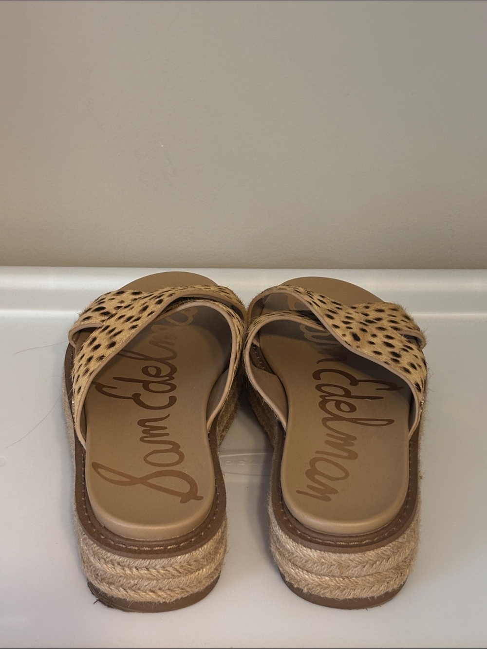 Sam Edelman Korina Platform Tan Leopard Slide Espadrille Sandals size 8 - Picture 5 of 7